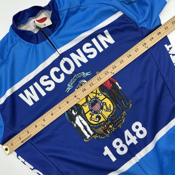 Wisconsin Mens Medium Full Zip Cycling Jersey Xl Madison, WI Biking Map Blue - Picture 4 of 11